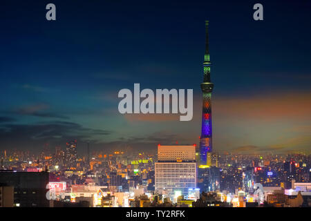 Tokyo, Japan - April 28 2018: Scenic view of the city of tokyo, the capital city of Japan at night Stock Photo