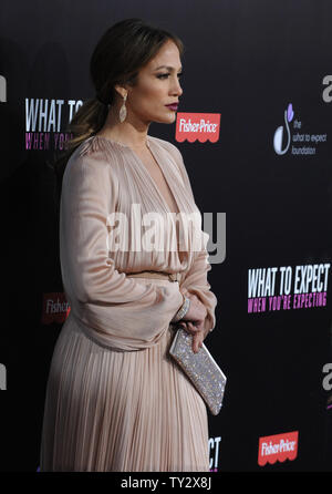 Actress and singer Jennifer Lopez, a cast member in the motion picture romantic comedy 'What to Expect When You're Expecting', attends the premiere of the film at Grauman's Chinese Theatre in the Hollywood section of Los Angeles on May 14, 2012.  UPI/Jim Ruymen Stock Photo