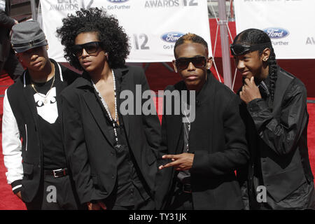 (L-R) Rappers Princeton, Prodigy, Ray Ray, Roc Royal of Mindless Behavior arrive for the BET Awards 12 at the Shrine Auditorium in Los Angeles on July 1, 2012.  UPI/Jonathan Alcorn Stock Photo