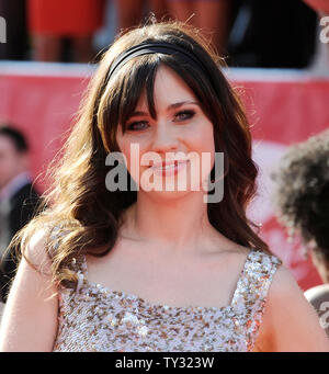 Actress Zooey Deschanel arrives for the ESPY Awards at Nokia Theatre in Los Angeles on July 11, 2012.  UPI/Phil McCarten Stock Photo