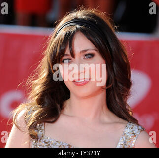 Actress Zooey Deschanel arrives for the ESPY Awards at Nokia Theatre in Los Angeles on July 11, 2012.  UPI/Phil McCarten Stock Photo