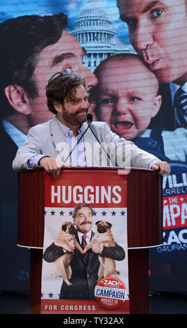 Actor Zach Galifianakis attends a mock news conference for the launch of the new Warner Bros. Pictures' film 'The Campaign' Whistle Stop Tour Across America, at The Grove in Los Angeles on July 17, 2012.   UPI/Jim Ruymen Stock Photo