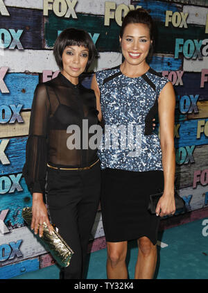 Actresses Tamara Taylor (L) and Michaela Conlin (R) attend the Fox All-Star Party in Los Angeles on July 23, 2012.  UPI/Danny Moloshok Stock Photo