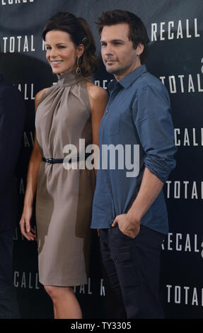 Cast member Kate Beckinsale and her husband, director Len Wiseman attend the photo call for Columbia Pictures sci-fi thriller 'Total Recall', held at the Four Seasons Hotel in Los Angeles on July 28, 2012.  UPI/Jim Ruymen Stock Photo