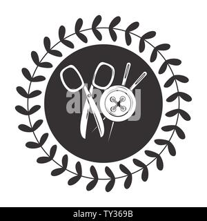 Button scissor and needle design, Tailor shop fashion textile