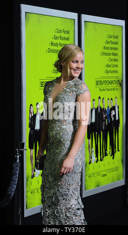 Australian actress Abbie Cornish, a cast member in the motion picture crime comedy 'Seven Psychopaths', attends the premiere of the film at the Bruin Theatre in the Westwood section of Los Angeles on October 1, 2012.  UPI/Jim Ruymen Stock Photo