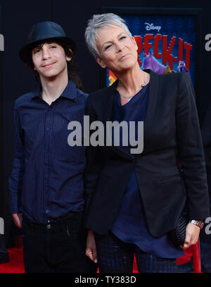 Actress Jamie Lee Curtis and her son Thomas attend the premiere of the motion picture animated comedy 'Wreck-It Ralph', at the El Capitan Theatre in the Hollywood section of Los Angeles on October 29, 2012.  UPI/Jim Ruymen
