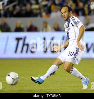 Los Angeles Galaxy midfielder Landon Donovan (10) passes the ball in the first half of an MLS Western Conference Finals game against the Seattle Sounders at the Home Depot Center in Carson, California on Nov. 11, 2012.    UPI/Lori Shepler. Stock Photo