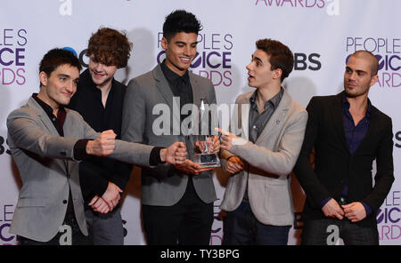 The Wanted appear backstage after winning the Breakout Artist award for 'Beauty and the Beast', during the 39th annual People's Choice Awards at Nokia Theatre L.A. Live in Los Angeles on January 9, 2013. UPI/Jim Ruymen Stock Photo