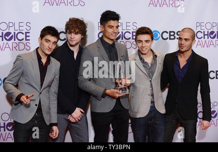 The Wanted appear backstage after winning the Breakout Artist award for 'Beauty and the Beast', during the 39th annual People's Choice Awards at Nokia Theatre L.A. Live in Los Angeles on January 9, 2013. UPI/Jim Ruymen Stock Photo