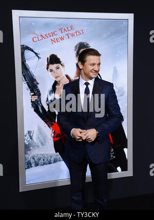 Jeremy Renner, a cast member in the motion picture horror fantasy 'Hansel & Gretel: Witch Hunters', attends the premiere of the film at TCL Chinese Theatre in the Hollywood section of Los Angeles on January 24, 2013.  UPI/Jim Ruymen Stock Photo