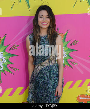 Actress Miranda Cosgrove arrives for Nickelodeon's 26th annual Kids' Choice Awards at the Galen Center in Los Angeles on March 23, 2013. UPI/Jim Ruymen Stock Photo