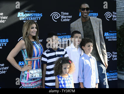 Former NBA star Scottie Pippen arrives with his wife Larsa Younan and children  for the 'Monsters University' premiere at the El Capitan Theatre in the Hollywood section of Los Angeles on June 17, 2013.     UPI/Jim Ruymen Stock Photo