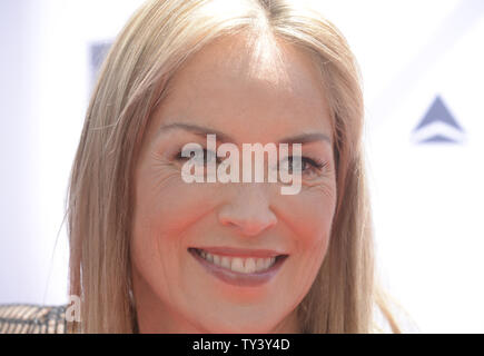 Actress Sharon Stone attends the Kiehl’s 4th Annual LifeRide for amfAR Finale in LA! held at the Grove in Los Angeles on August 8, 2013.      UPI/Phil McCarten Stock Photo