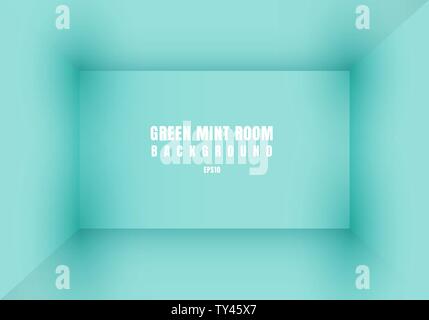 3D empty green mint room modern blank interior background. House, studio room. You can use for mockup you business project. Vector illustration Stock Vector
