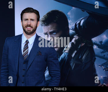 Cast member Chris Evans attends the premiere of the sci-fi motion picture 'Captain America: The Winter Soldier' at the El CapitanTheatre in the Hollywood section of Los Angeles on March 13, 2014. Storyline: Steve Rogers struggles to embrace his role in the modern world and battles a new threat from old history: the Soviet agent known as the Winter Soldier.  UPI/Jim Ruymen Stock Photo