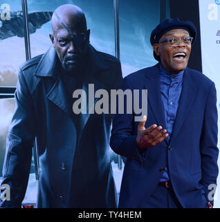 Cast member Samuel L. Jackson attends the premiere of the sci-fi motion picture 'Captain America: The Winter Soldier' at the El CapitanTheatre in the Hollywood section of Los Angeles on March 13, 2014. Storyline: Steve Rogers struggles to embrace his role in the modern world and battles a new threat from old history: the Soviet agent known as the Winter Soldier.  UPI/Jim Ruymen Stock Photo