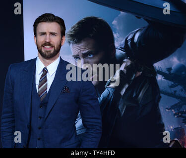 Cast member Chris Evans attends the premiere of the sci-fi motion picture 'Captain America: The Winter Soldier' at the El CapitanTheatre in the Hollywood section of Los Angeles on March 13, 2014. Storyline: Steve Rogers struggles to embrace his role in the modern world and battles a new threat from old history: the Soviet agent known as the Winter Soldier.  UPI/Jim Ruymen Stock Photo