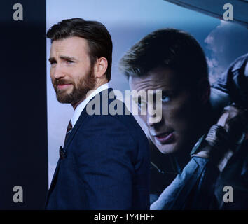 Cast member Chris Evans attends the premiere of the sci-fi motion picture 'Captain America: The Winter Soldier' at the El CapitanTheatre in the Hollywood section of Los Angeles on March 13, 2014. Storyline: Steve Rogers struggles to embrace his role in the modern world and battles a new threat from old history: the Soviet agent known as the Winter Soldier.  UPI/Jim Ruymen Stock Photo