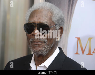 Narrator Morgan Freeman attends the premiere of the film 'Island of Lemurs: Madagascar' at the California Science Center in Los Angeles on March 29, 2014.      UPI/Phil McCarten Stock Photo