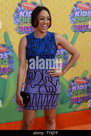 Actress Tia Mowry attends Nickelodeon's 27th annual Kids' Choice Awards held at USC Galen Center in Los Angeles on March 29, 2014.  UPI/Jim Ruymen Stock Photo