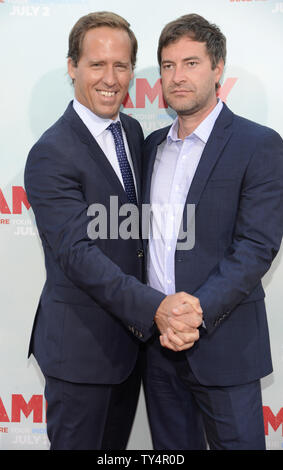 Cast members Nat Faxon (L) and Mark Duplass (R) attend the premiere of 'Tammy' in Los Angeles  on June 30, 2014.      UPI/Phil McCarten Stock Photo