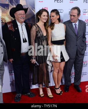 Cast members Barry Corbin, Grace Gummer, Hilary Swank and Tommy Lee Jones (L-R) pose during the premiere of the motion picture western "The Homesman" as part of AFI Fest at the