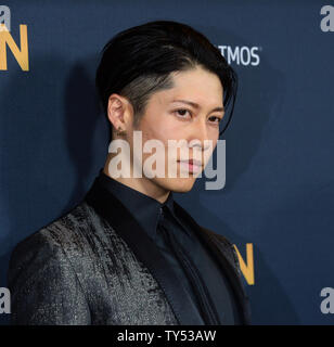 Cast member Takamasa Ishihara aka 'Miyavi' attends the premiere of the biographical motion picture war drama 'Unbroken' at the Dolby Theatre in the Hollywood section of Los Angeles on December 15, 2014. Storyline: After a near-fatal plane crash in WWII, Olympian Louis Zamperini spends a harrowing 47 days in a raft with two fellow crewmen before he's caught by the Japanese navy and sent to a prisoner-of-war camp.  UPI/Jim Ruymen Stock Photo