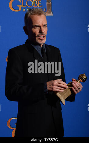 Billy Bob Thornton appears backstage with the award he won for his role in 'Fargo'  during the 72nd annual Golden Globe Awards at the Beverly Hilton Hotel in Beverly Hills, California on January 11, 2015.  Photo by Jim Ruymen/UPI Stock Photo