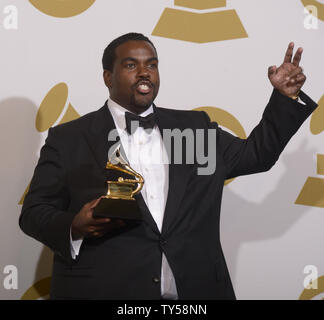 Producer Rodney Jerkins holds the Grammy he won Record of the Year, 'Stay With Me (Darkchild Version)' by Sam Smith at the 57th Grammy Awards at Staples Center in Los Angeles on February 8, 2015.      Photo by Phil McCarten/UPI Stock Photo