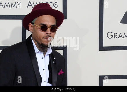 Singer Chris Brown arrives for the 57th Grammy Awards at Staples Center in Los Angeles on February 8, 2015. Photo by Jim Ruymen/UPI Stock Photo