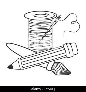 Thread pencil and brush design, Tailor shop fashion textile workshop ...