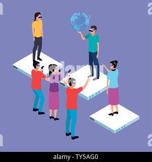 Virtual reality and friends cartoons Stock Vector