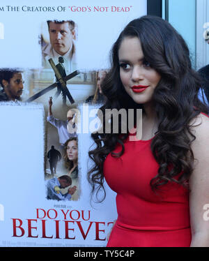 Cast member Madison Pettis attends the premiere of the motion picture drama 'Do You Believe' at the ArcLight Cinerama Dome in the Hollywood section of Los Angeles on March 16, 2015. Storyline: When a pastor is shaken by the visible faith of a street-corner preacher, he is reminded that true belief always requires action. His response ignites a journey that impacts everyone it touches in ways that only God could orchestrate.   Photo by Jim Ruymen/UPI Stock Photo