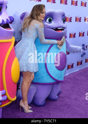 Cast member Jennifer Lopez, the voice of Lucy in the animated sci-fi comedy 'Home' attends the premiere of the film at the Regency Village Theatre in the Westwood section of Los Angeles on March 22, 2015. Storyline: Oh (Jim Parsons), an alien on the run from his own people, lands on Earth and makes friends with the adventurous Tip (Rihanna), who is on a quest of her own.  Photo by Jim Ruymen/UPI Stock Photo