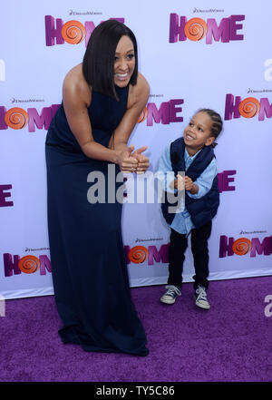 Actress Tia Mowry and her son Cree Taylor Hardict attend the premiere of the animated sci-fi comedy 'Home' at the Regency Village Theatre in the Westwood section of Los Angeles on March 22, 2015. Storyline: Oh (Jim Parsons), an alien on the run from his own people, lands on Earth and makes friends with the adventurous Tip (Rihanna), who is on a quest of her own.  Photo by Jim Ruymen/UPI Stock Photo