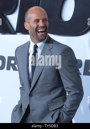 Cast member Jason Statham attends the premiere of the motion picture crime thriller 'Furious 7' at TCL Chinese Theatre in the Hollywood section of Los Angeles on April 1, 2015.  Storyline: Deckard Shaw (Jason Statham) seeks revenge against Dominic Toretto (Vin Diesel) and his family for the death of his brother. Worse, a Somalian terrorist called Jakarde, and a shady government official called 'Mr. Nobody' are both competing to steal a computer terrorism program called God's Eye that can turn any technological device into a weapon.  Photo by Jim Ruymen/UPI Stock Photo