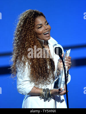 Janet Jackson accepts the Ultimate Icon: Music Dance Visual award during the 15th annual BET Awards at Microsoft Theater in Los Angeles on June 28, 2015.  Photo by Jim Ruymen/UPI Stock Photo