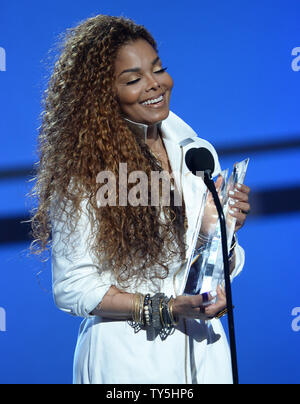 Janet Jackson accepts the Ultimate Icon: Music Dance Visual award during the 15th annual BET Awards at Microsoft Theater in Los Angeles on June 28, 2015.  Photo by Jim Ruymen/UPI Stock Photo