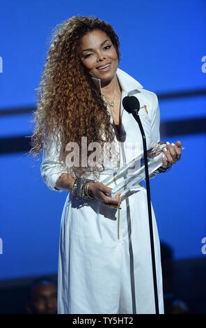 Janet Jackson accepts the Ultimate Icon: Music Dance Visual award during the 15th annual BET Awards at Microsoft Theater in Los Angeles on June 28, 2015. Photo by Jim Ruymen/UPI Stock Photo