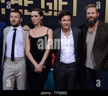 Writer/director and cast member Joel Edgerton and cast members actors Rebecca Hall, Jason Bateman and David Denman (L-R) attend the premiere of the motion picture thriller 'The Gift' at Regal Cinemas L.A. Live in Los Angeles on July 30, 2015. Storyline: A young married couple's lives are thrown into a harrowing tailspin when an acquaintance from the husband's past brings mysterious gifts and a horrifying secret to light after more than 20 years. Photo by Jim Ruymen/UPI Stock Photo