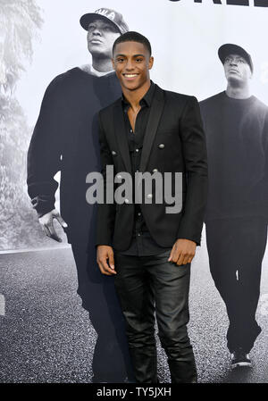 Actor Keith Powers attends the premiere of the N.W.A. motion picture biopic 'Straight Outta Compton' at Microsoft Theater in Los Angeles on August 10, 2015. Storyline: The group NWA emerges from the streets of Compton, California in the mid-1980s and revolutionizes Hip Hop culture with their music and tales about life in the hood. Photo by Christine Chew/UPI Stock Photo