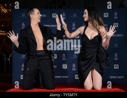 Designer Jeremy Scott and singer Katy Perry participate in a handprint ceremony at TCL Chinese Theatre in Los Angeles on September 8, 2015.  Photo by Jim Ruymen/UPI Stock Photo