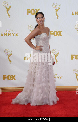 Actress Gina Rodriguez arrives at the 67th Primetime Emmy Awards in the Microsoft Theater in Los Angeles on September 20, 2015.   Photo by Jim Ruymen/UPI. Stock Photo