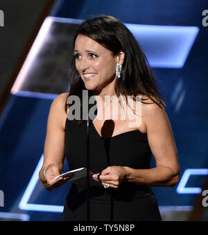 Actress Julia Louis-Dreyfus accepts the award for  Outstanding Lead Actress in a Comedy Series for 'Veep'  onstage during the 67th Primetime Emmy Awards in the Microsoft Theater in Los Angeles on September 20, 2015.   Photo by Ken Matsui/UPI. Stock Photo