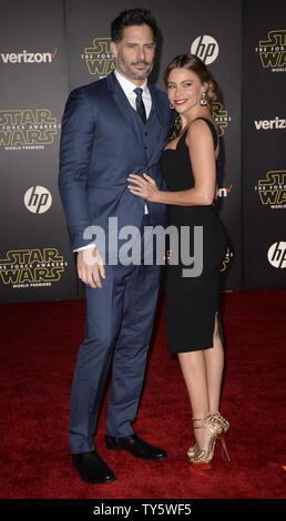 Sofia Vergara (R) and Joe Manganiello attend the premiere of the film 'Star Wars: The Force Awakens' held in the Hollywood section of Los Angeles on December 14, 2015.      Photo by Phil McCarten/UPI Stock Photo