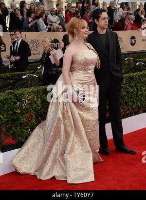 From left, actors Christina Hendricks and Geoffrey Arend attend the 22nd annual Screen Actors Guild Awards at the Shrine Auditorium & Expo Hall in Los Angeles, California on January 30, 2016. Photo by Jim Ruymen/UPI Stock Photo