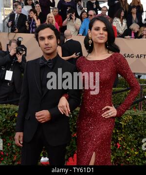 Actor Kunal Nayyar and Neha Kapur attend the 22nd annual Screen Actors Guild Awards at the Shrine Auditorium & Expo Hall in Los Angeles, California on Janu ary 30, 2016. Photo by Jim Ruymen/UPI Stock Photo