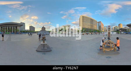 360 degree panoramic view of Seoul, South Korea - 22 June 2019 360 degrees panorama view of Gyeongbokgung Palace and City Center.