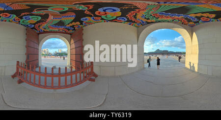 360 degree panoramic view of Seoul, South Korea - 22 June 2019 360 degrees panorama view of Gyeongbokgung Palace and City Center.